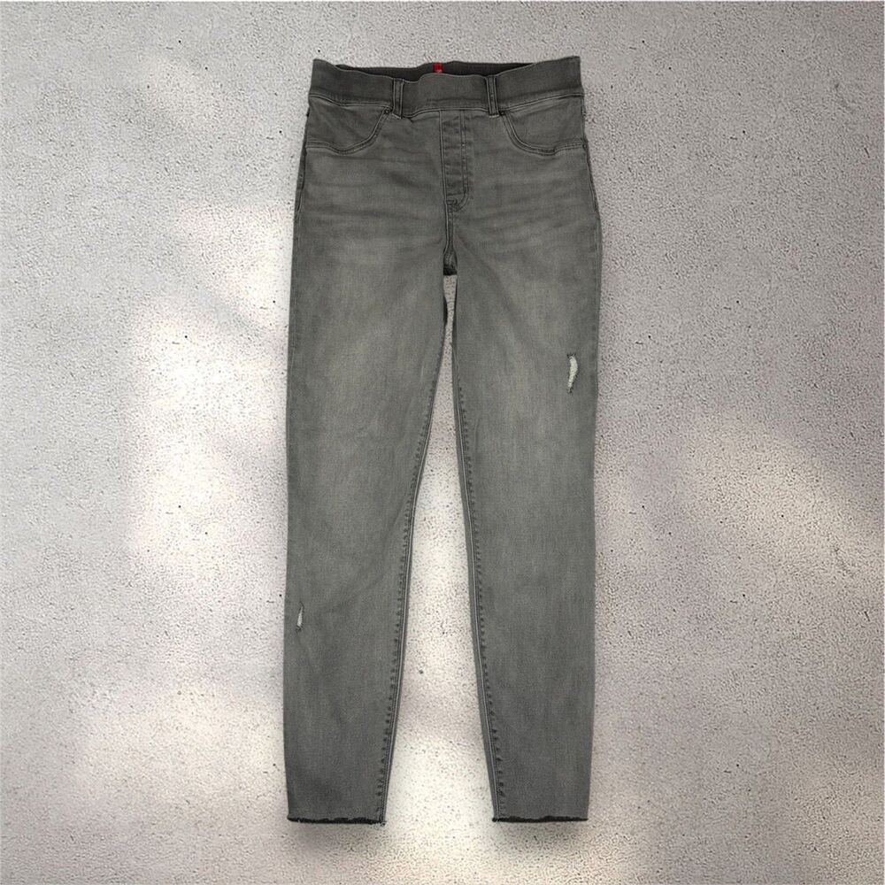 SPANX Distressed Denim Skinny Pants Women's M Gray High Rise Jeggings Casual EUC